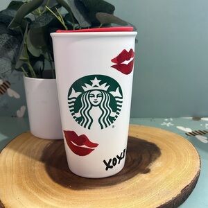 Starbucks XOXO Kisses Lips Travel Tumbler 12 oz. Ceramic Double Wall Insulated